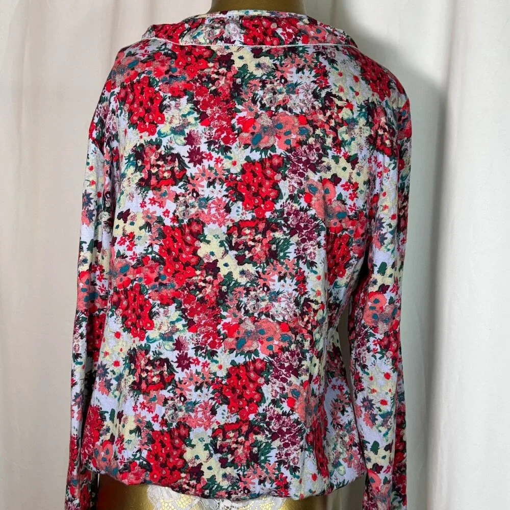 Free People Women's Heat Wave Thong Bodysuit Size Medium Floral Ruffle Blue Red - Picture 6 of 10